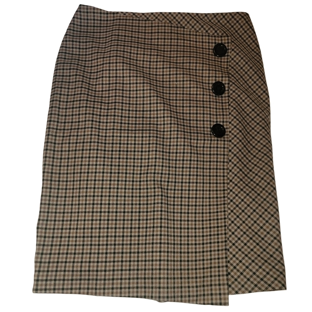 Cleo Tan and Black Plaid Button Detailed Skirt Size 4
